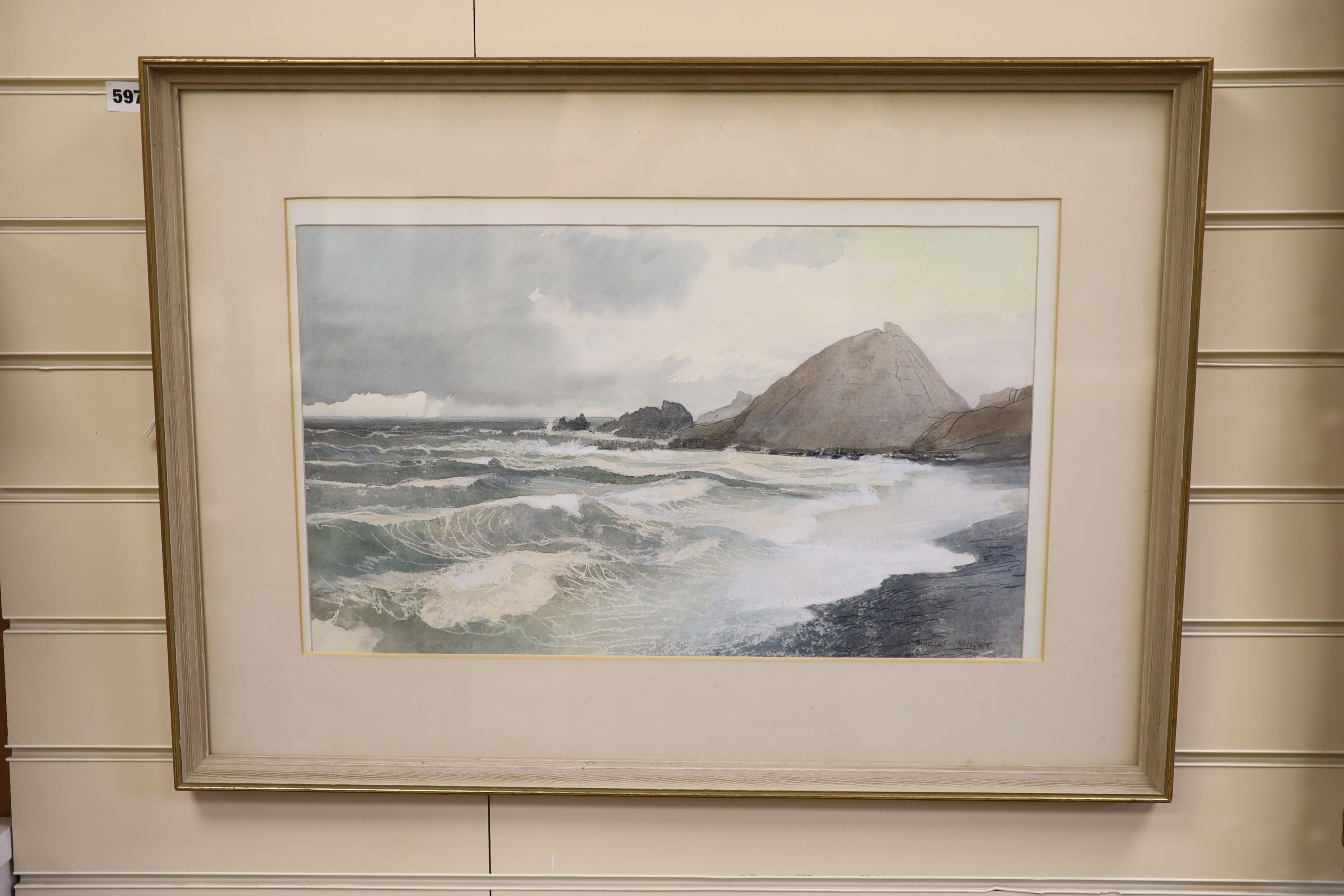 Charles Knight (1901-1990), watercolour, 'Running Sea on the Devon Coast', signed, 32 x 52.5cm